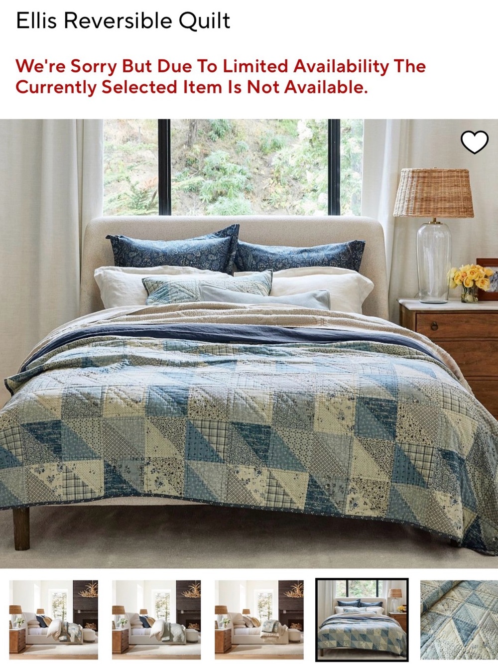 Pottery Barn Ellis Reversible Quilt in Blue and Cream Patchwork